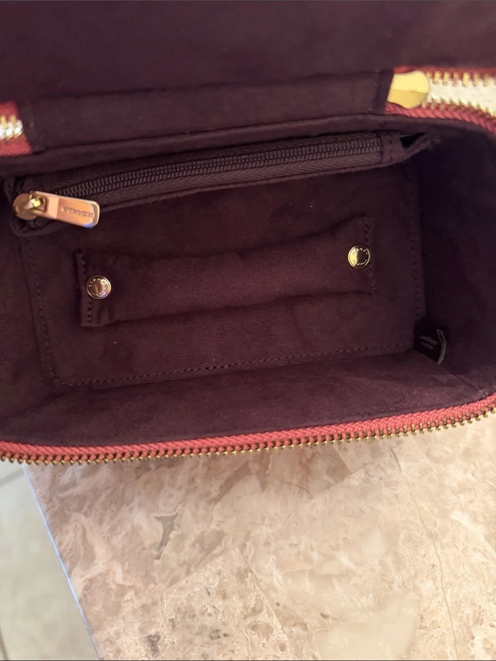 Coach Rose Pink Saffiano Jewelry case  with Gold Logo GUC suede inside